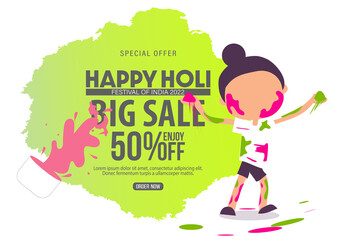 Big Sale Offer Advertising Poster At Holi Festive Sale For Happy Holi Colors Festival.