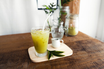 Iced Green Tea On The Table in the room