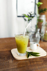 Iced Green Tea On The Table in the room