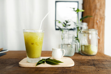 Iced Green Tea On The Table in the room