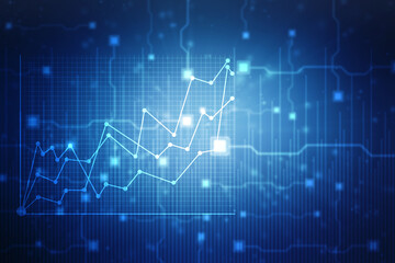 Business Growth graph on technology background, Futuristic raise arrow chart digital transformation abstract technology background. Big data and business growth currency stock and investment economy