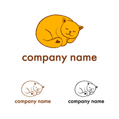 Cute cat with heart logo line art vector. Veterinary logo, cat logo design, pet care, pet shop, vet clinic, pet clinic.