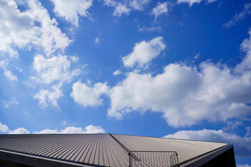 Fototapeta na wymiar とらまるてぶくろ体育館の屋根と空(香川県東かがわ市とらまる公園)