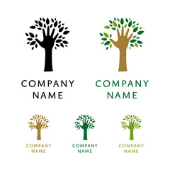 Tree logo illustration. Vector silhouette of a tree templates of tree logo and hand, tree of life design
