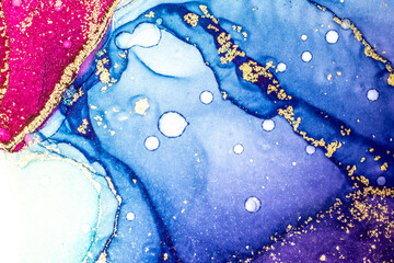 Abstract bright shiny color fluid background, hand drawn alcohol painting with golden streaks, liquid ink technique texture for high resolution backdrop design
