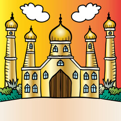 Hand drawing mosque illustration.