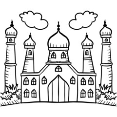 Mosque Coloring Page Design  Illustration