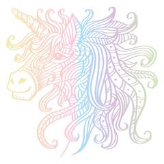 Hand drawn zentangle unicorn head illustration