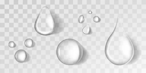 Fotobehang Realistic water drops vector mockup on transparent background. © Aleksandr Gladkiy