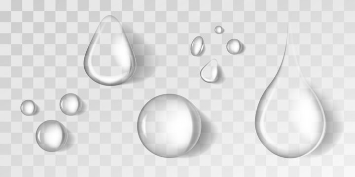 Realistic water drops vector mockup on transparent background.