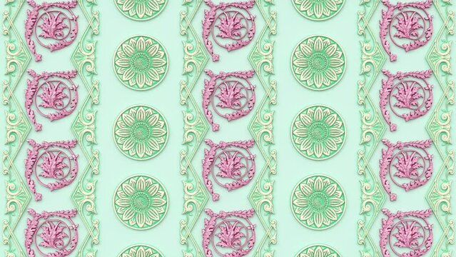 Decorative floral baroque ethnic ornament, renaissance retro antique vintage pattern, victorian elegant damask background, flower nature leaf spring pink fabric wallpaper