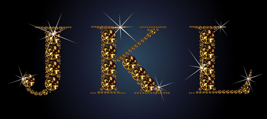 Diamond alphabet letters. Stunning beautiful JKL jewelry set in gems and silver. Vector eps10 illustration. - 492596152