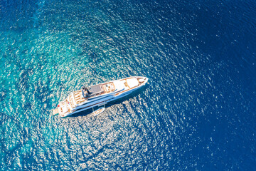 Superyacht aerial view on open sea - 492596562