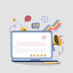 Laptop with e-mail letter. Postal service concept.3D web vector illustration.