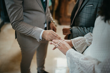 The bride and groom during the wedding ceremony. Church wedding.
