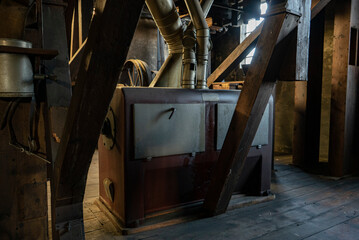 Interior of an old historic factory with machinery