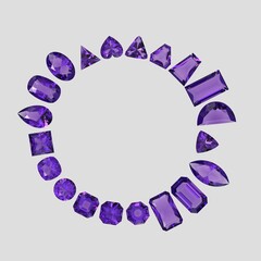 Obraz premium amethyst color stone in all gem shapes 3D render