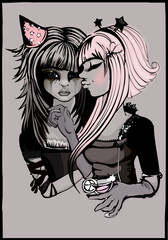 Vector girls. Vector portrait of a gothic girl in flat style