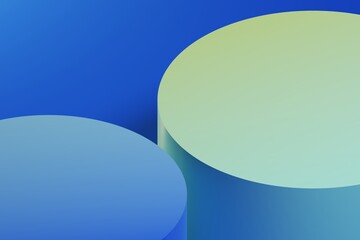 Geometric minimalist pastel green podiums on ultramarine blue background 3d illustration