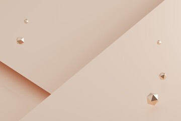 Geometric level beige background with copy space and metal polygon balls 3d illustration