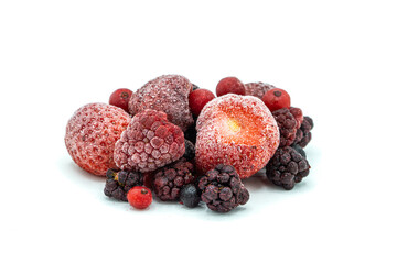 frozen mixed berries isolated on white background