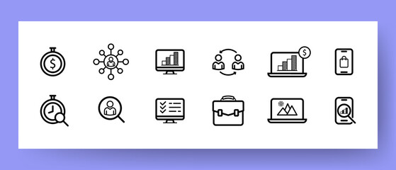 Office work icons set. Job vacancy, checkmark and teamwork icons. Business concept. Vector EPS 10