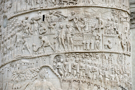 Details on Trajan column an ancient column, Rome