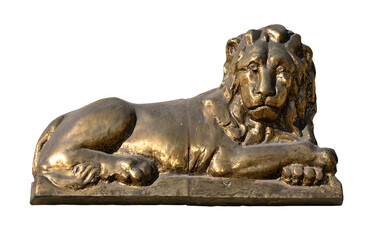 Bronze statue of the lion, isolated on a white background