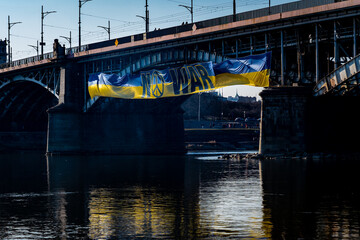 Fototapeta na wymiar Flag on the bridge on vistula river No War