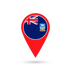 Map pointer with country Falkland Islands. Saint Helena, Falkland Islands flag. Vector illustration.