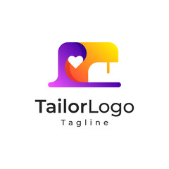 Logotype Sewing gradient color for company, repair of clothes, sewing to order, sale of sewing equipment, sewing machine rent, sale, repair of houses. Logo vector illustration