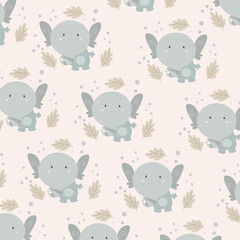 cute elephant pattern with leaves. pattern For valentine, print, 
packaging, decoration, wallpaper and design, case phone, bed cover, pajamas, child pajamas