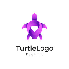 Vector Logo Illustration Turtle Gradient Colorful Style with heart
