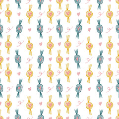 Watercolor seamless pattern with sweets, candies