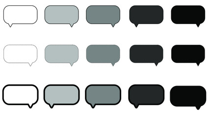 set of blank white, grey, and black square speech bubble, frame talk, chat box, speak ballon, thinking balloon on white background