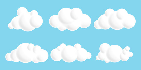 White clouds on a blue background in 3d style, vector illustration.