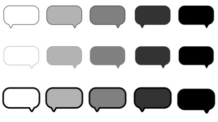 set of blank white, grey, and black square speech bubble, frame talk, chat box, speak ballon, thinking balloon on white background