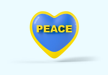 Heart with colors of the flag of Ukraine and the word peace