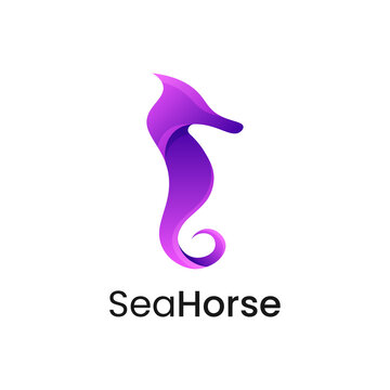Vector Logo Illustration Sea Horse Gradient Colorful Style.
