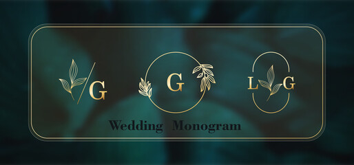 G letter banner. Minimalism design. Botanical background. Wedding monogram. Graphic alphabet symbol for corporate business identity. Vector line icon for Business and Advertising letter banner