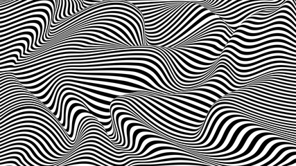 Fototapeta na wymiar Vector optical illusion with black and white lines. Abstract curve wave background.