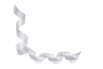 Curly silver ribbon on white background