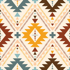Hand Drawn Earthy Tones Tribal Vector Seamless Pattern. Navajo Graphic Print. Aztec Geometric Background. Ethnic Boho Eye Dazzler Design perfect for Textiles, Fabric - 492607344