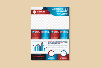 abstract modern template design of Vector brochure, flyer, magazine cover and poster template. combination blue and red gradient colors. Space for text and photo collage. graph infographic.  - obrazy, fototapety, plakaty
