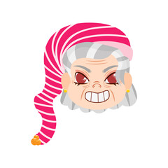 Isolated red hat old woman christmas emoji cute face vector illustration