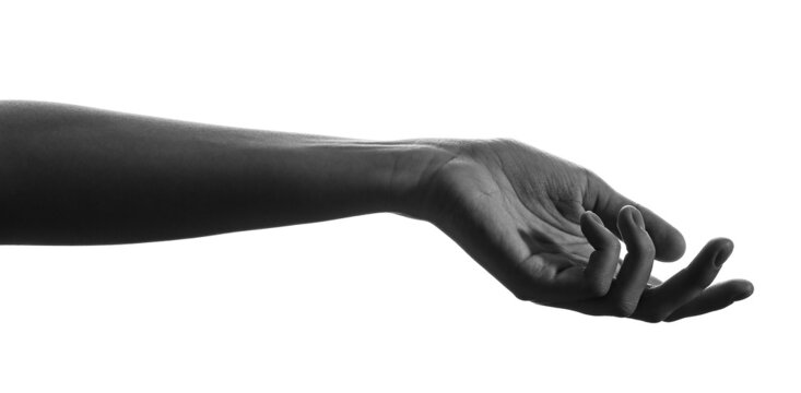 Silhouette of female hand on white background