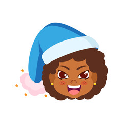 Isolated blue girl christmas emoji cute face vector illustration