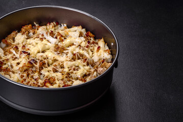 Tasty healthy dish of cauliflower and beef mince baked with lactose-free cheese
