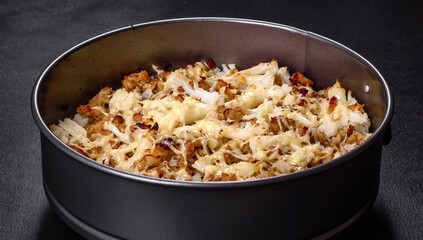 Tasty healthy dish of cauliflower and beef mince baked with lactose-free cheese