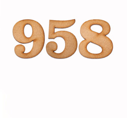 Number 958 in wood, isolated on white background